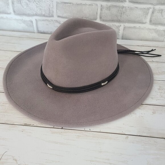 Kenny K Wool Wide Brim Western Fedora Hat Gray Black Band Size M Unisex - Picture 8 of 8